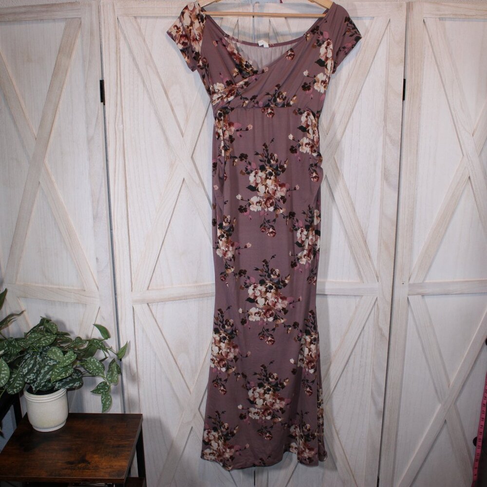 PinkBlush Mauve Floral Maternity Maxi Dress Size Small